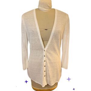 NIC+ZOE Linen Blend Lightweight White Cardigan Large Packable All-Year